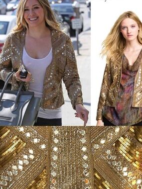 Haute Hippie Gold Sequin Beaded Jacket aso Hilary Duff Aso Gossip Girl M